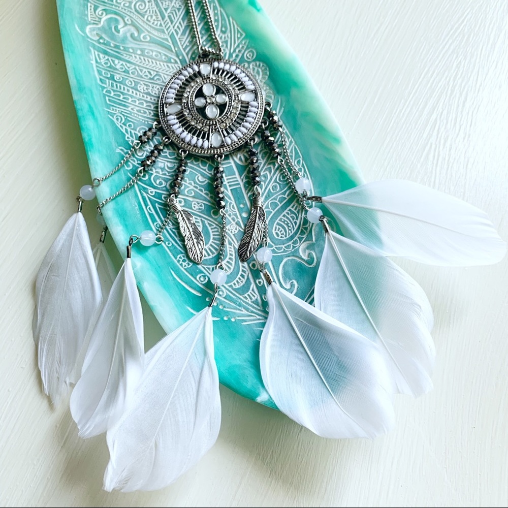 Boho feather pendant fashion jewelry necklace